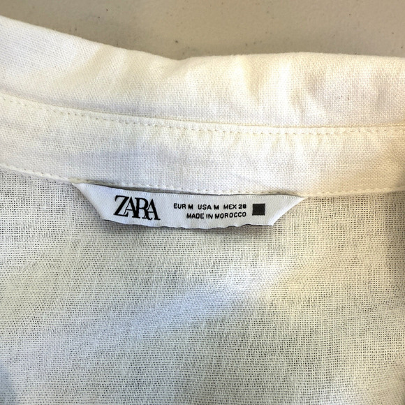 Zara Linen Mini Dress Women Size M White Tiered Beachy Coastal - Picture 5 of 8
